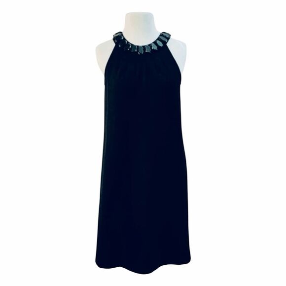 Context Jeweled Collar Cocktail Dress Black Halter Sleeveless Midi A-Line 2X - Picture 1 of 7